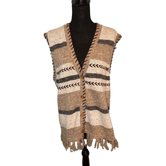 Vintage Westbound Sweater Vest Wool Blend Brown Tan Tasseled - Picture 1 of 8